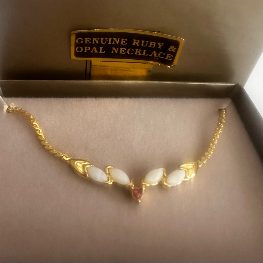 Genuine Ruby & Opal Necklace - Gold - Picture 2 of 4